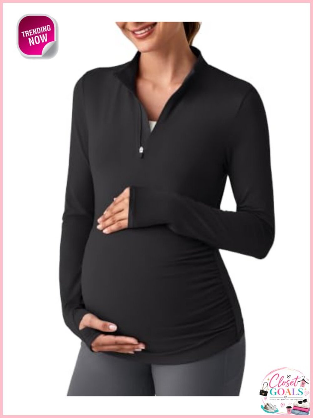 Maternity Long Sleeve Quarter Zip Pregnancy Top UPF 50+ Activewear